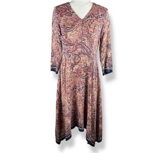 Max Mara Studio Silk Paisley Midi Dress Womens Size Medium Boho Luxe Pockets